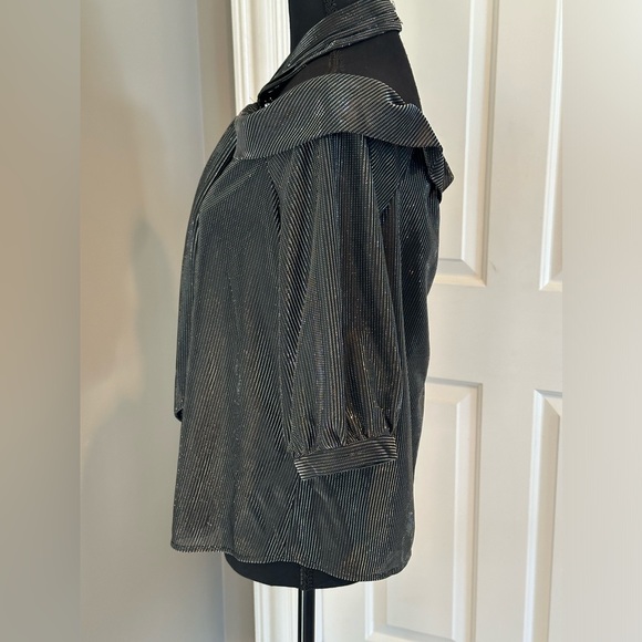 CeCe Metallic black silver top size M off the shoulder halter top with bow🖤 - Picture 8 of 13